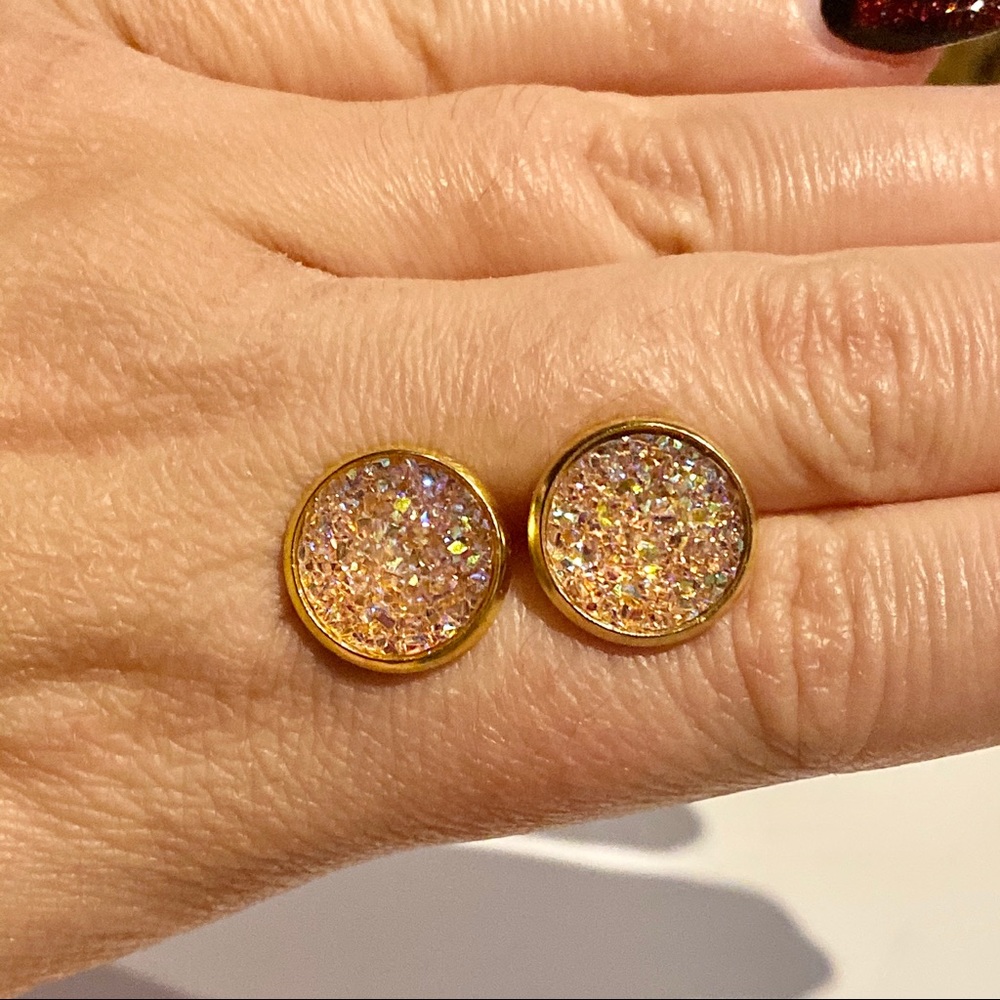 Stainless Steel Resin Druzy Earrings - Picture 2 of 3